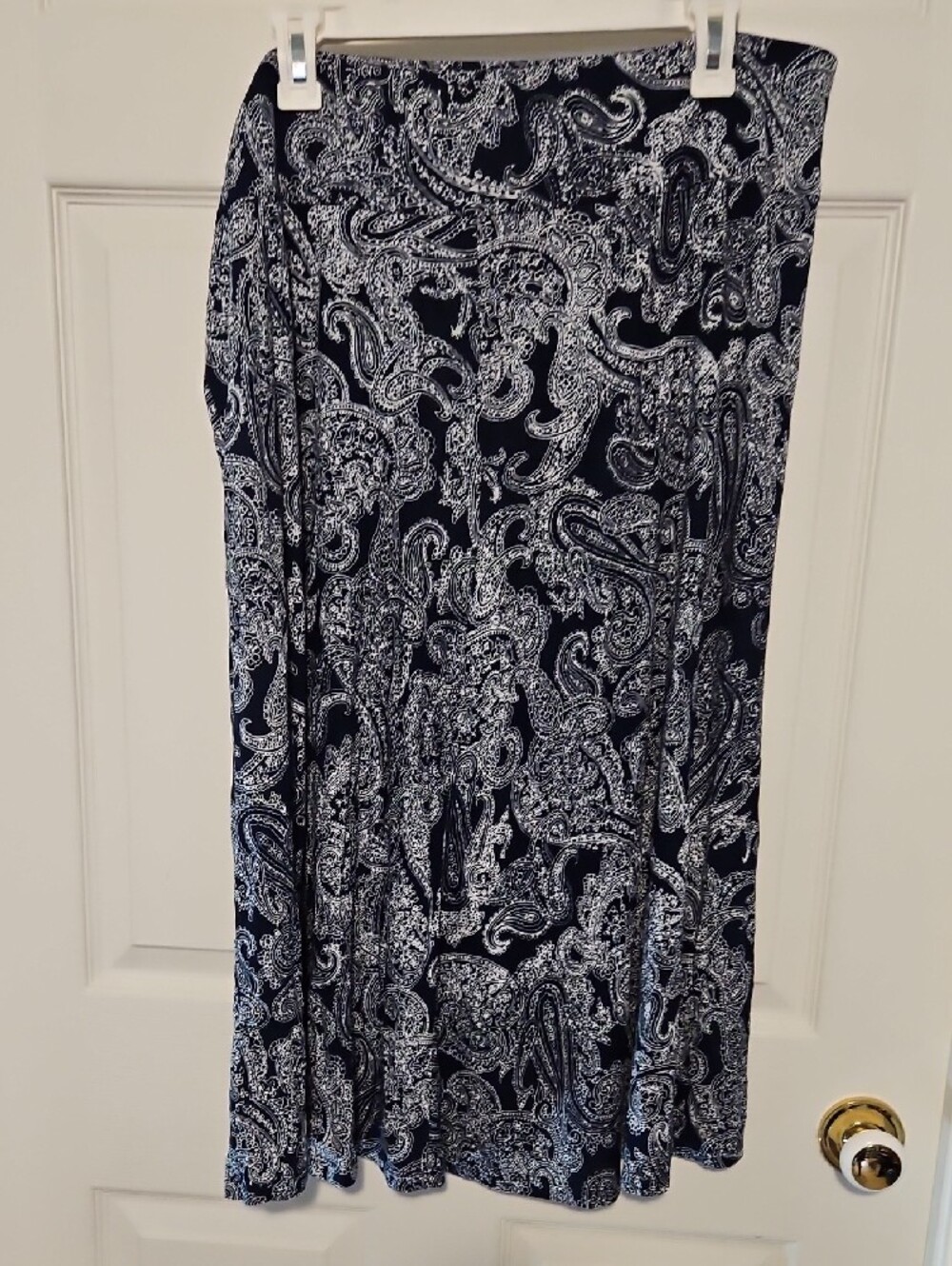 Joe Fresh Navy and White Paisley A-Line Skirt